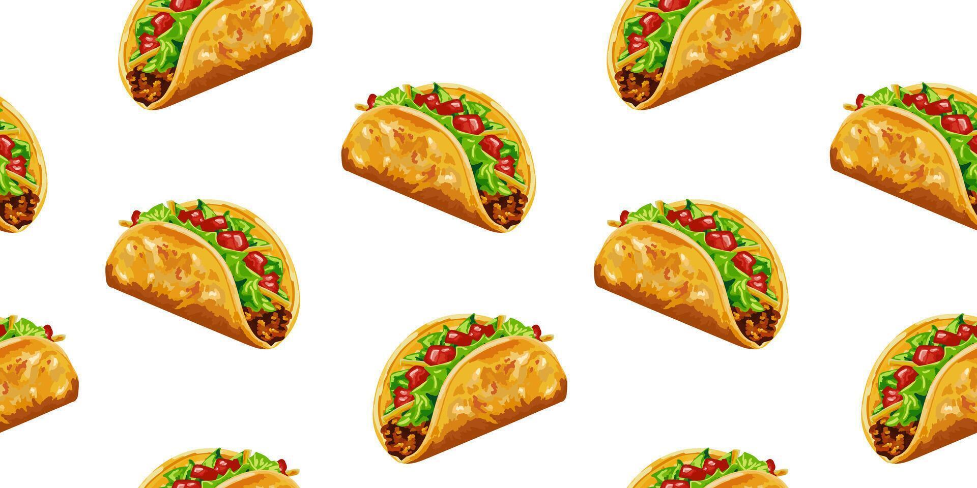 tacos mexican traditional food - isolated background - white seamless pattern - cinco de mayo design textile paper vector