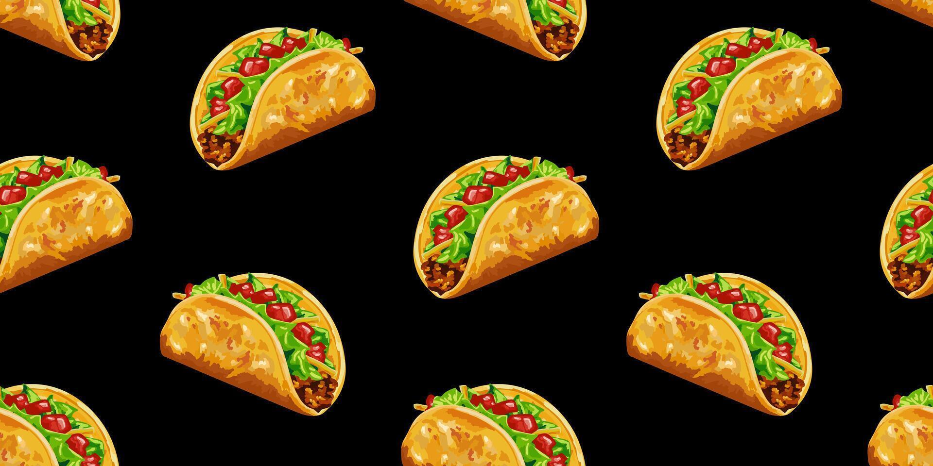 seamless pattern - tacos Mexican traditional food dark background - cinco de mayo web design decoration textile vector