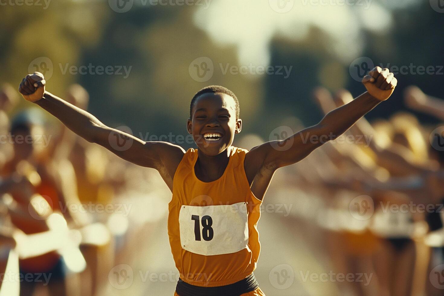 Young athlete celebrating victory photo