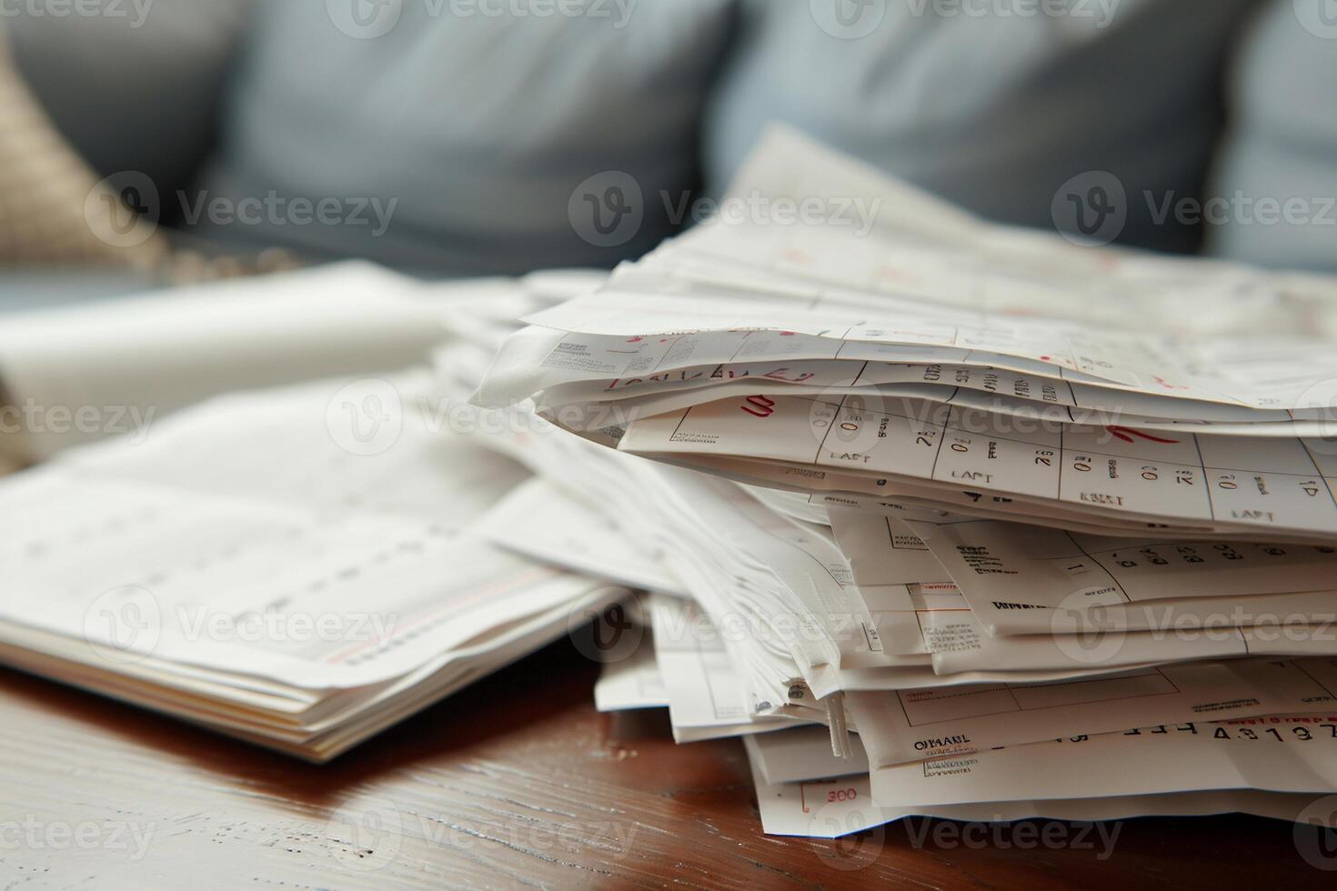 A pile of papers on a table photo
