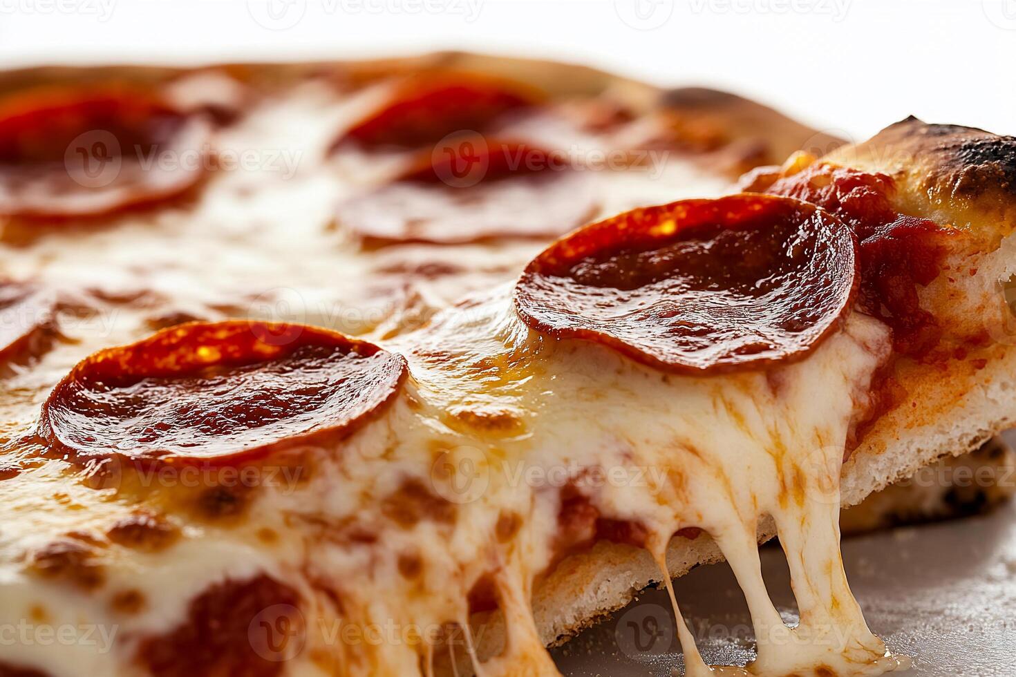 Close-up pizza slice with melted cheese and pepperoni photo