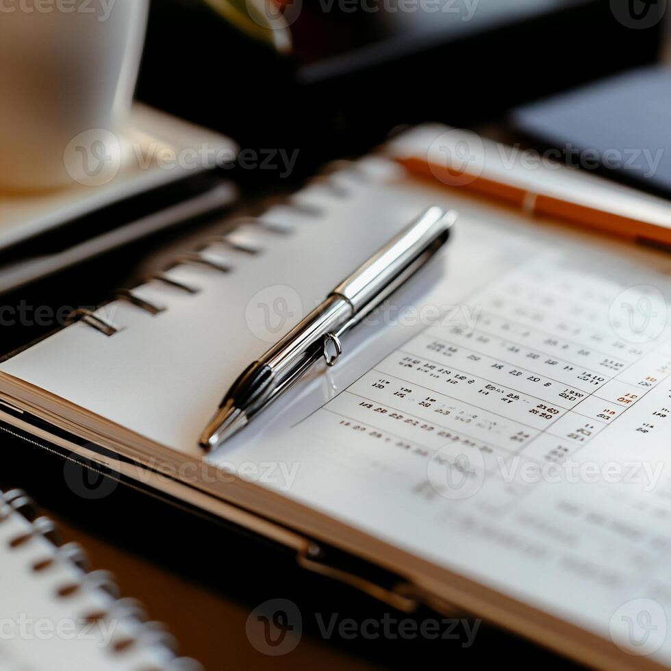 A pen and notepad on a desk photo