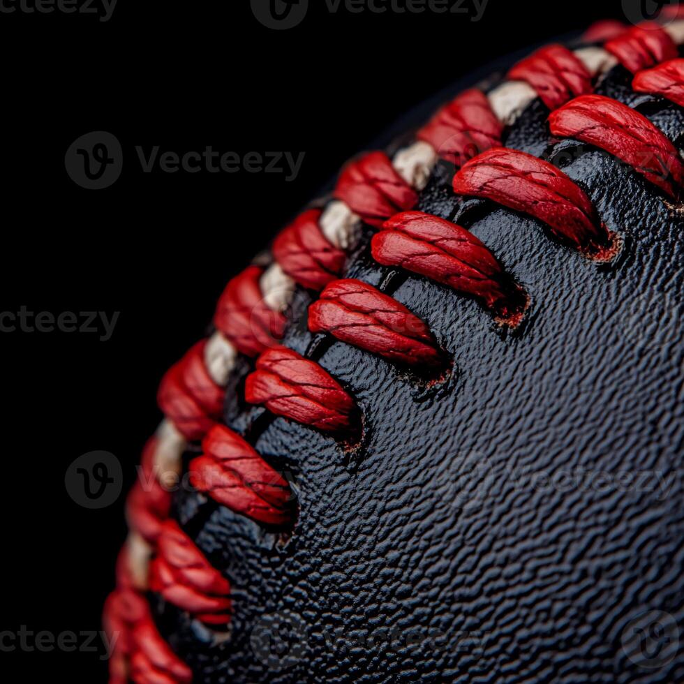 Close-up of baseball. Stitched leather detail photo