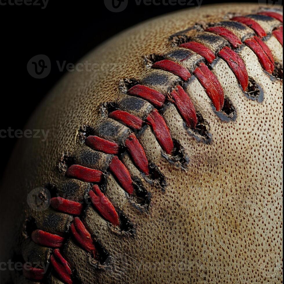 Close-up of a weathered baseball. Detailed view of the aged leather and stitching photo