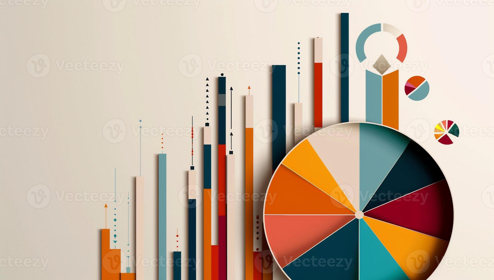 Data visualization with bar and pie charts showing growth trends photo