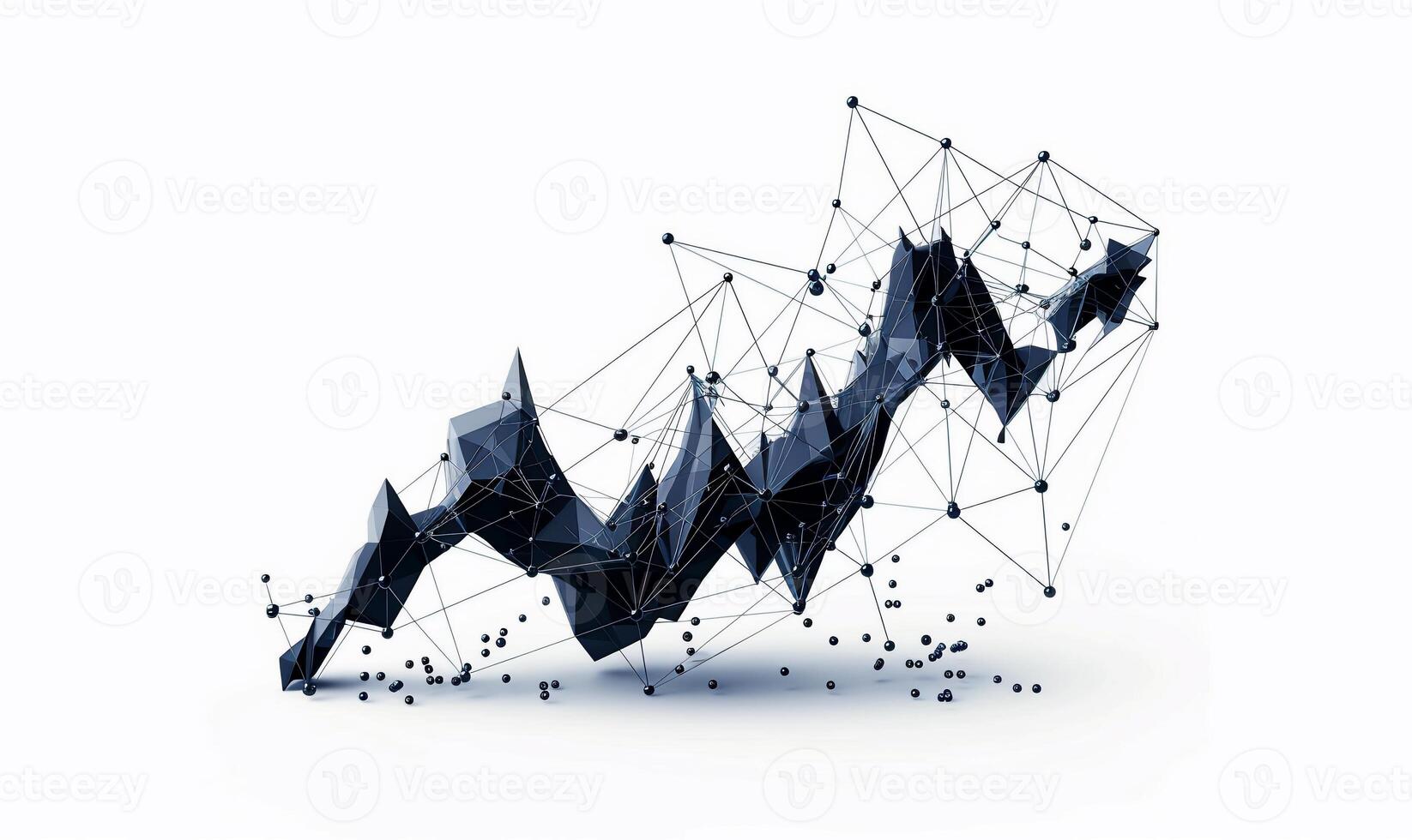 Abstract data visualization of a trending graph. Complex, interconnected shapes form an upward trend photo