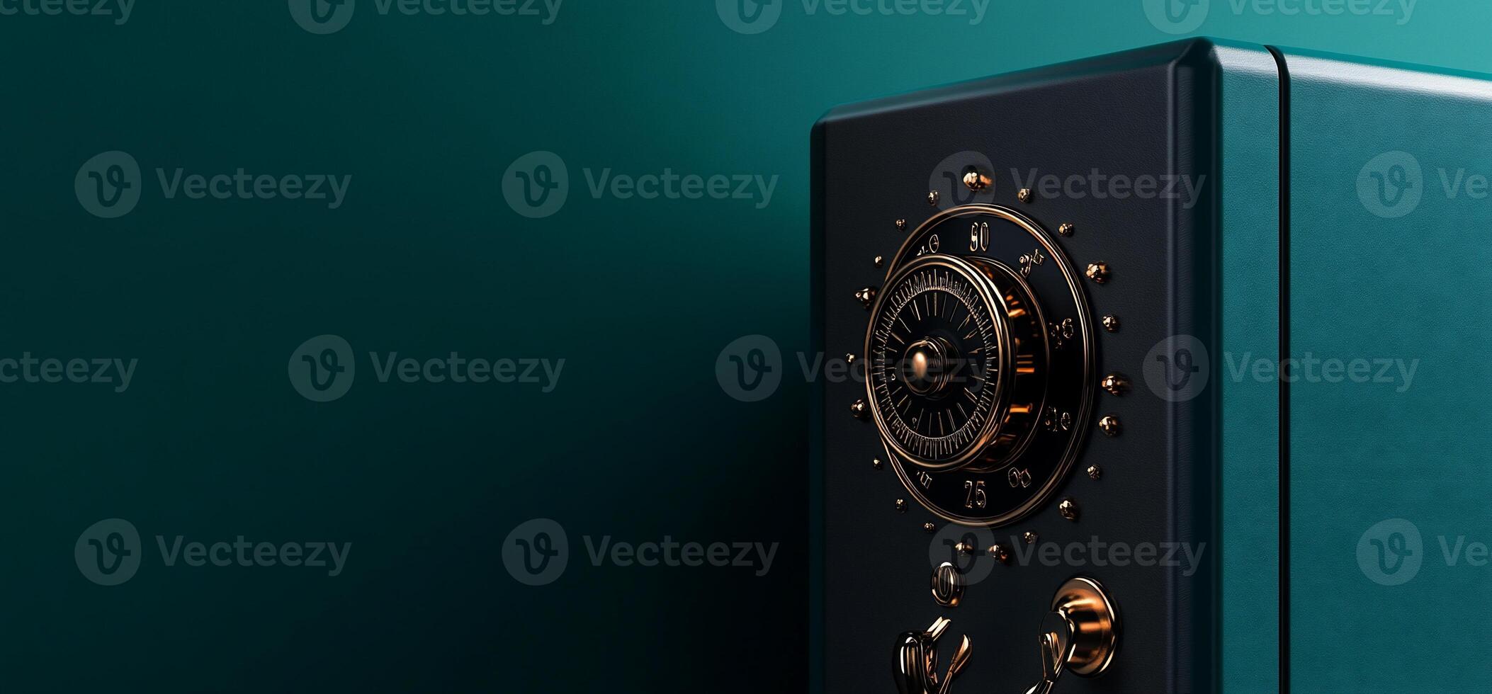 Teal safe with ornate gold combination dial photo