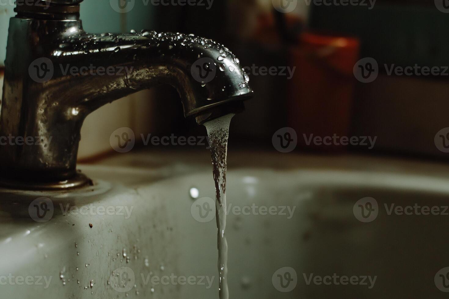 A faucet is dripping water into a sink photo