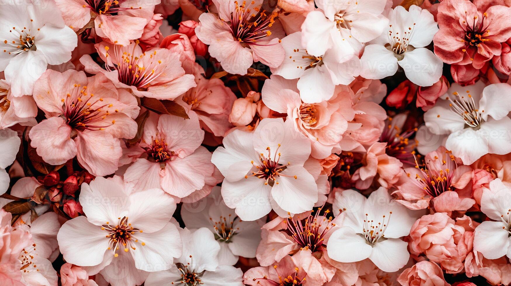 Delicate pastel pink and white blossoms. Close-up floral pattern photo
