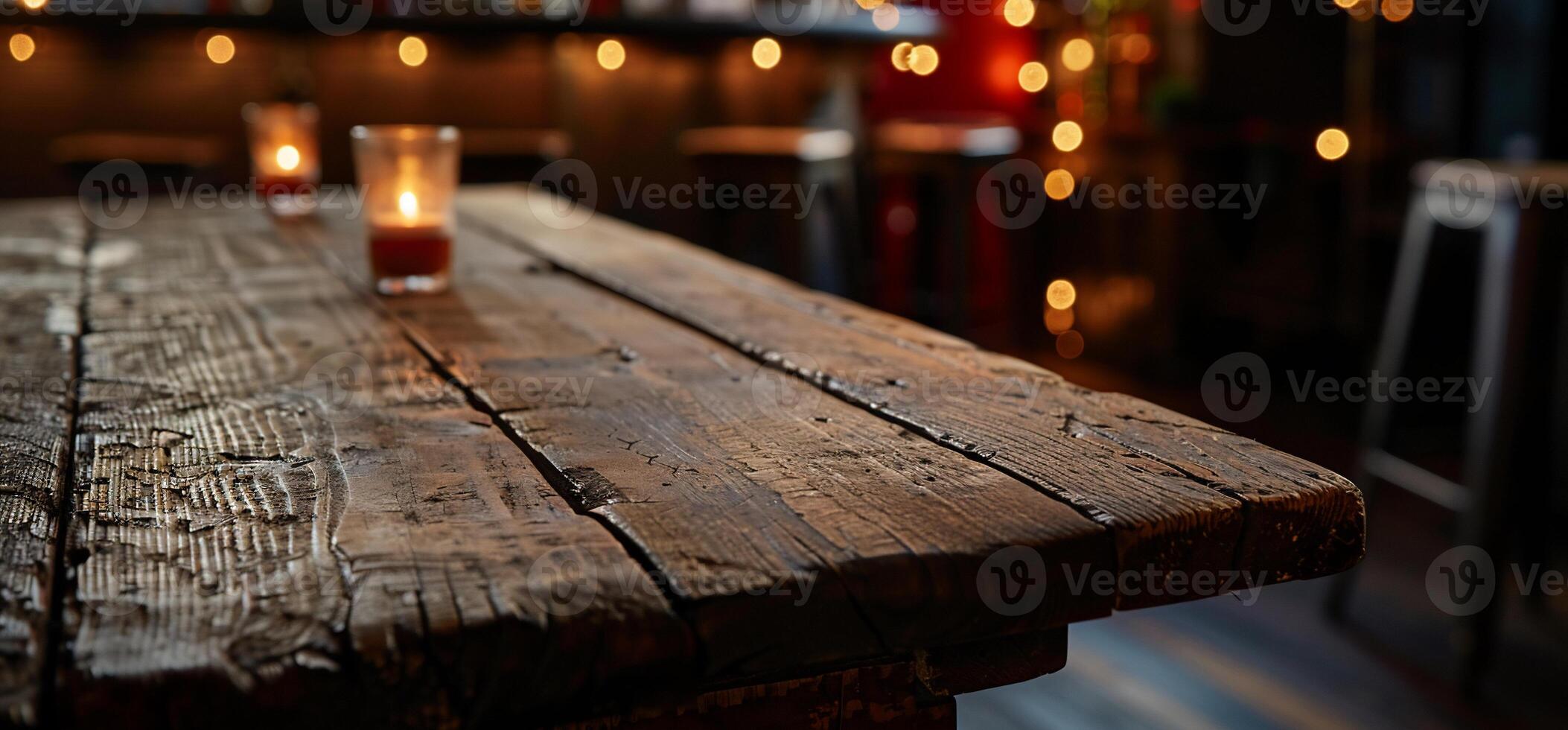 Rustic Wooden Table with Candles photo