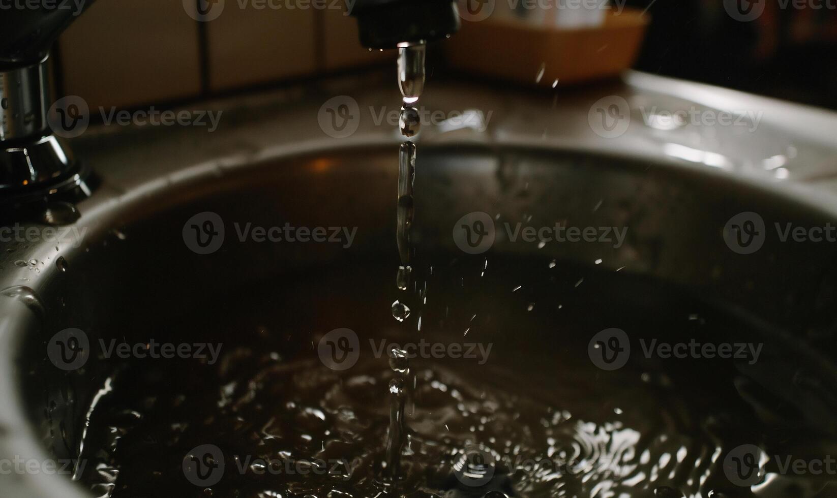 A close up of a sink with water running photo