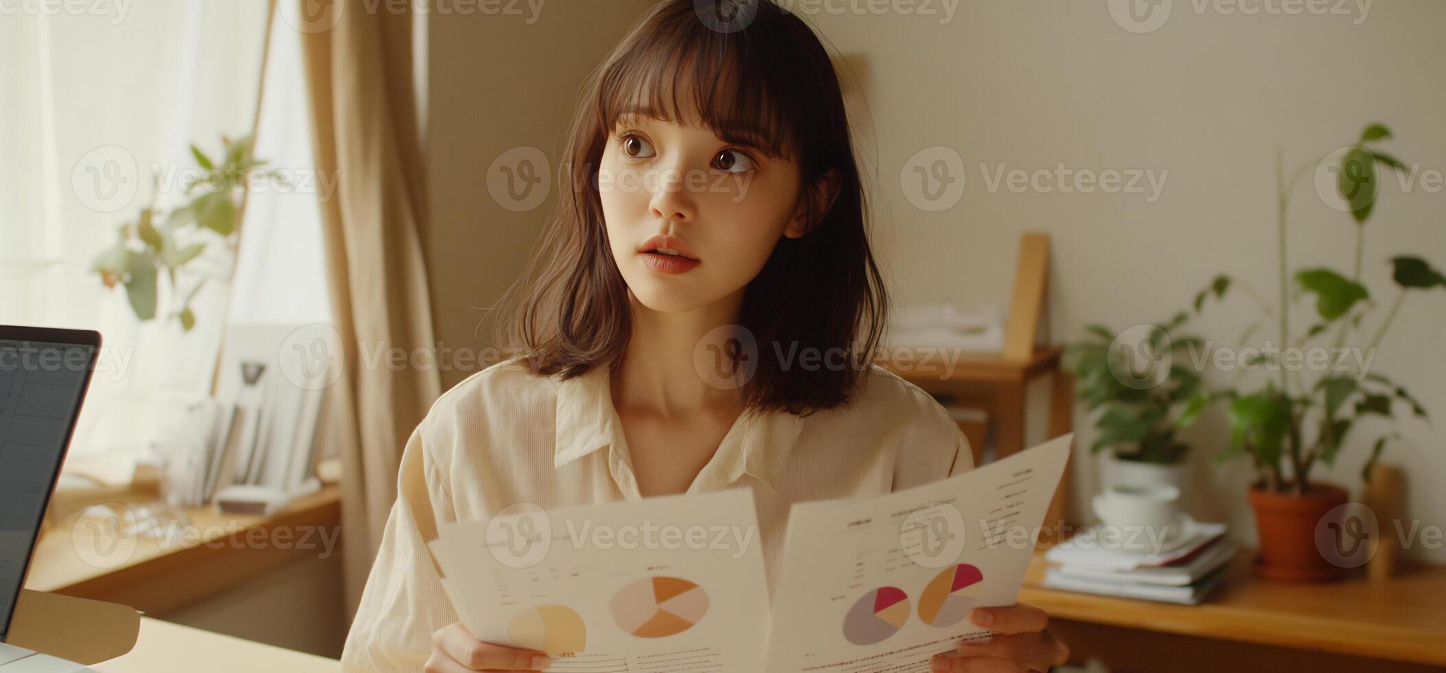 Young woman reviewing financial data photo