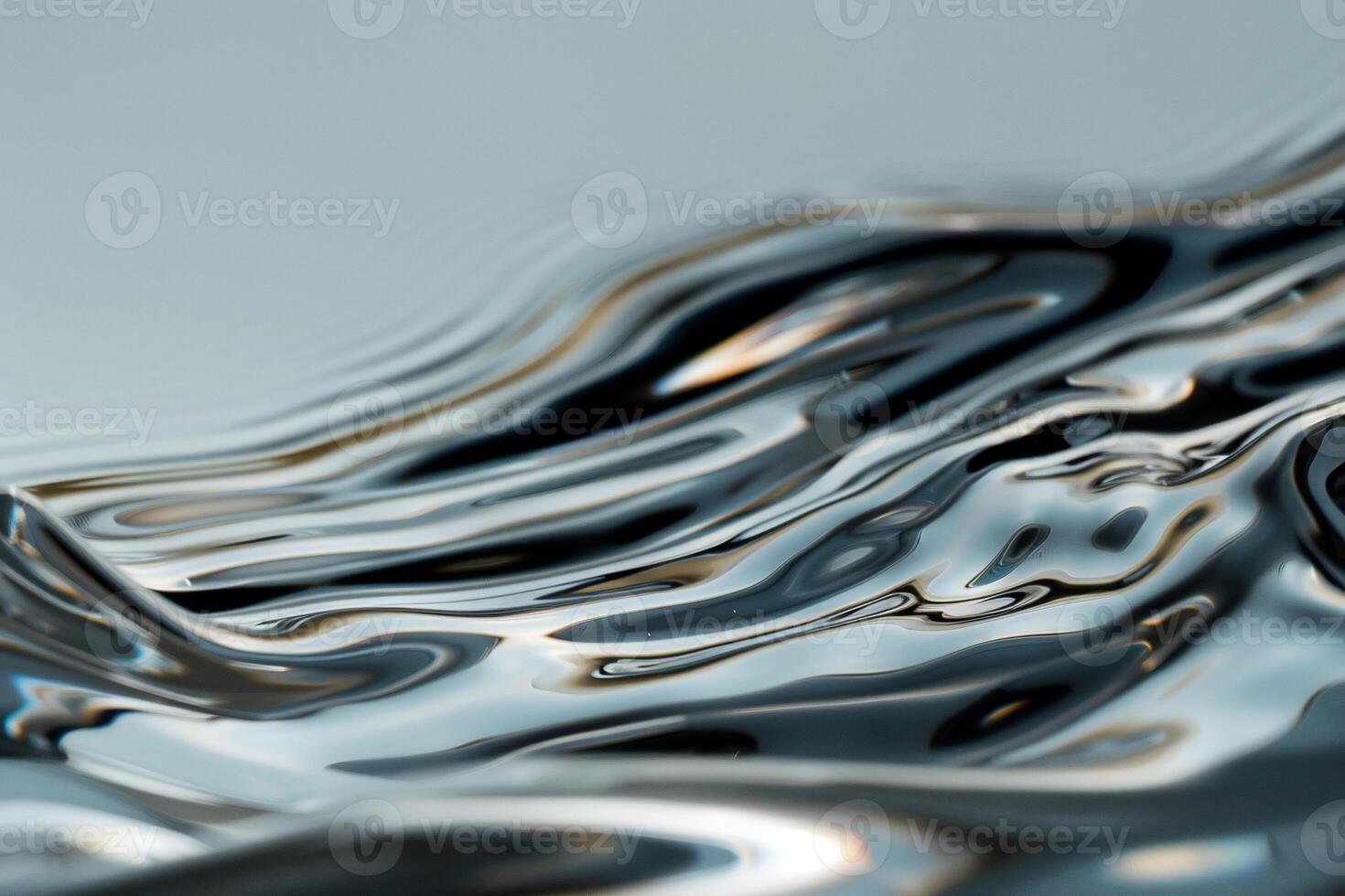 Abstract liquid motion. Fluid, dynamic, rippling surface, reflecting light. Metallic sheen photo