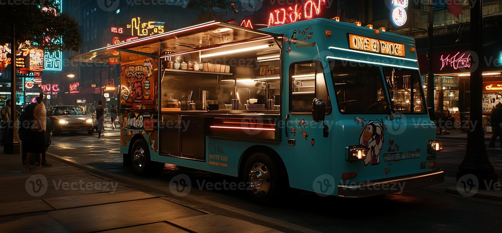 Nighttime Food Truck in City Street photo