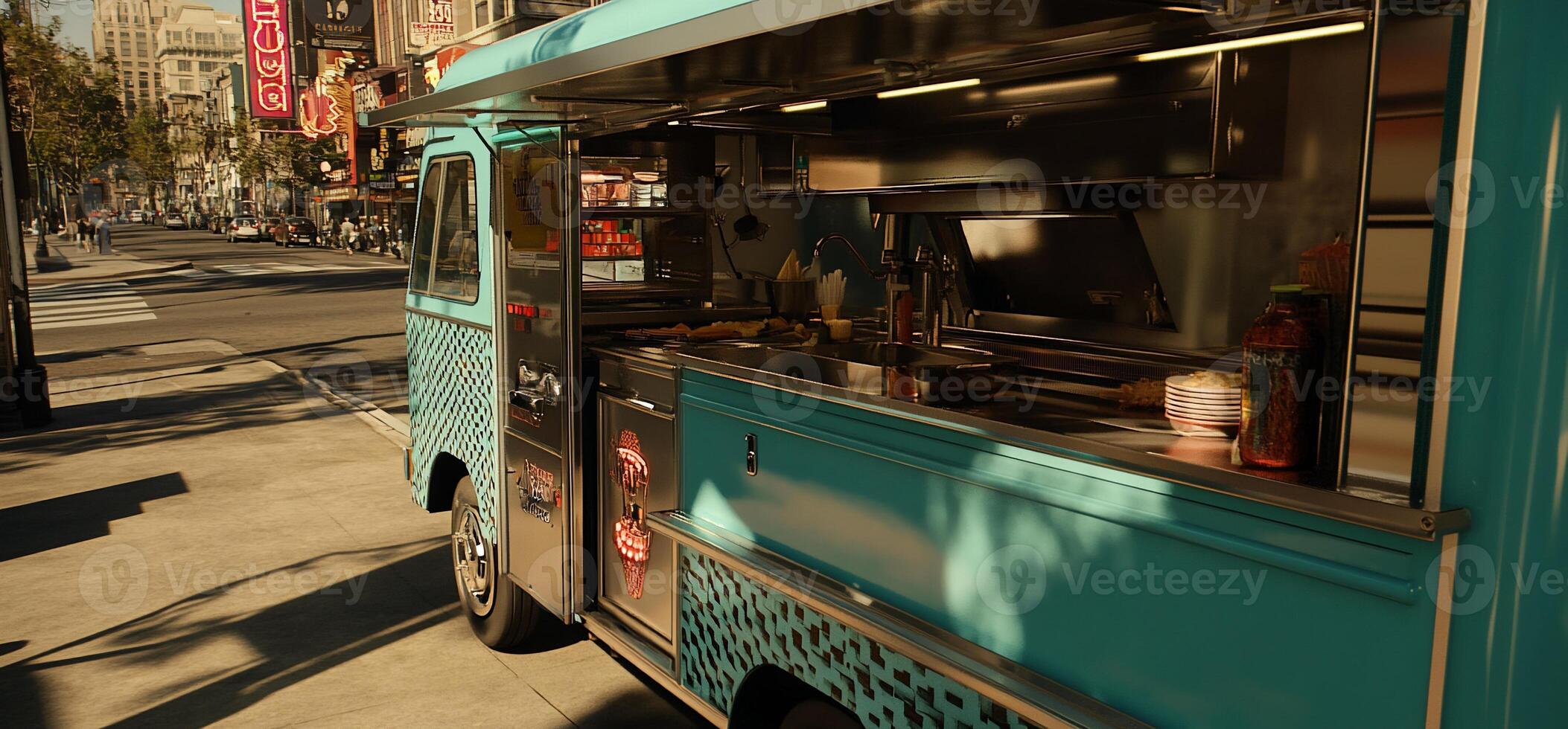 Retro Food Truck on City Street photo