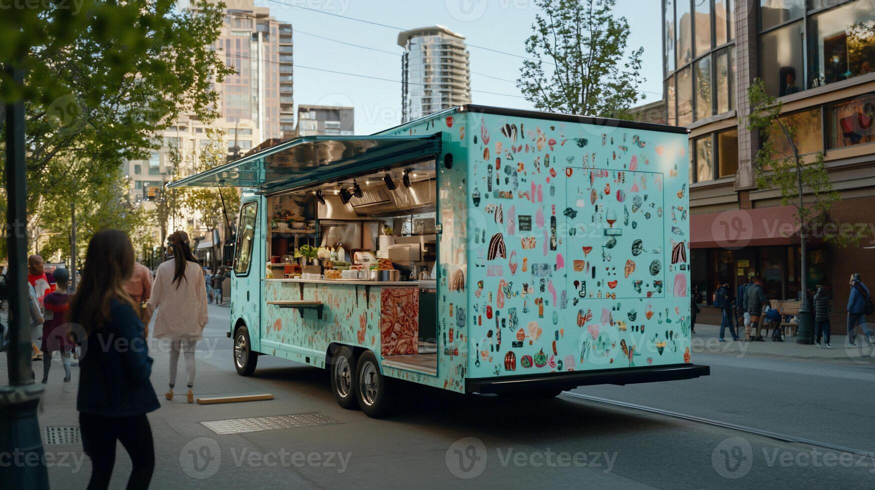 Mobile food truck in urban setting photo