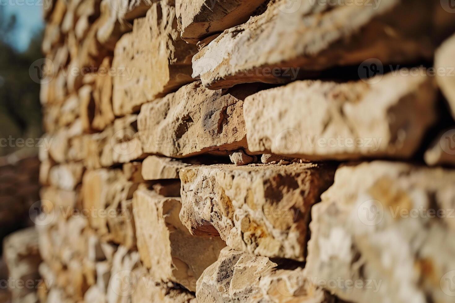 A stone wall with a small hole in it photo
