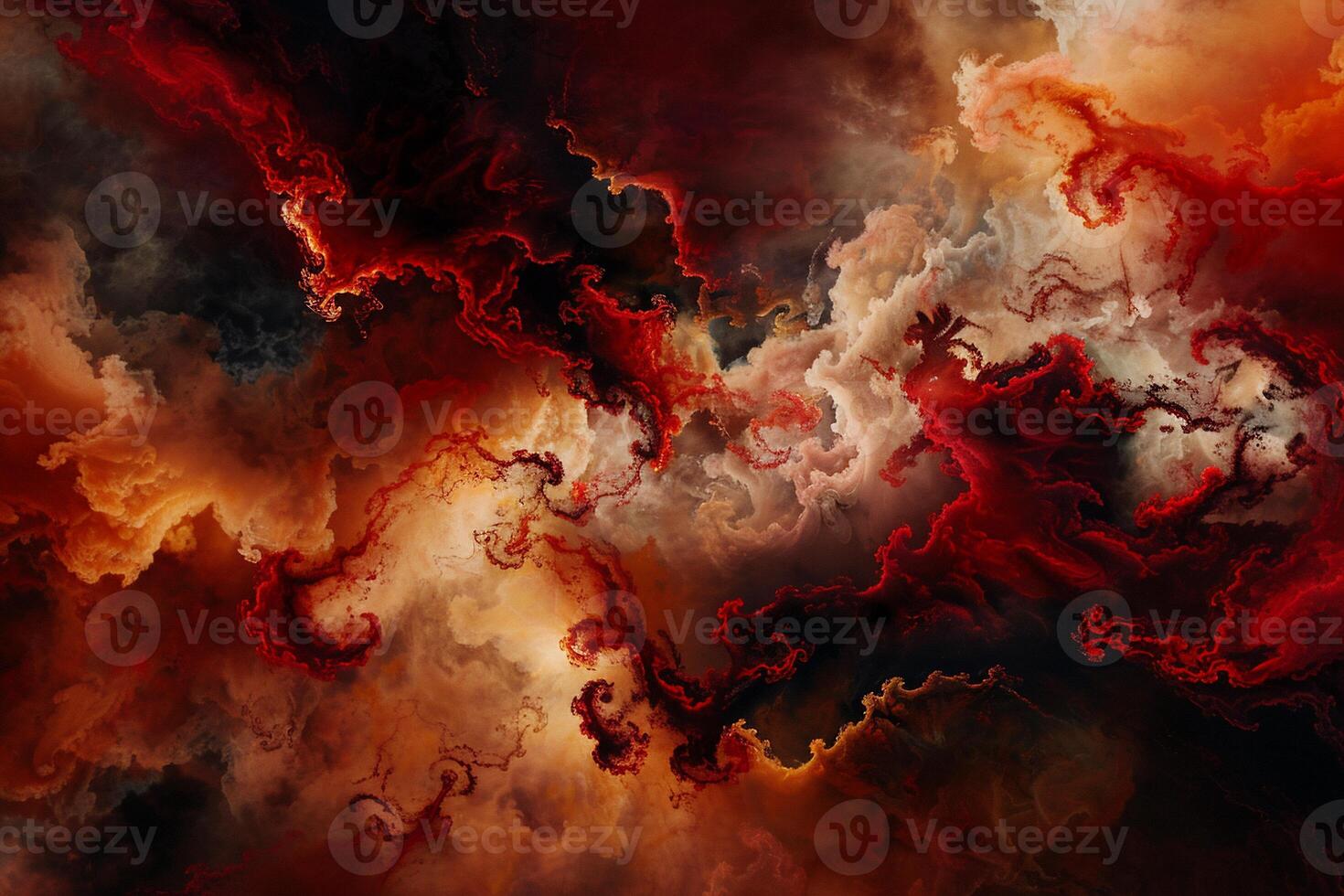 Abstract swirling clouds of red, orange, and beige. Detailed textures and intense colors create a sense of vibrant chaos photo