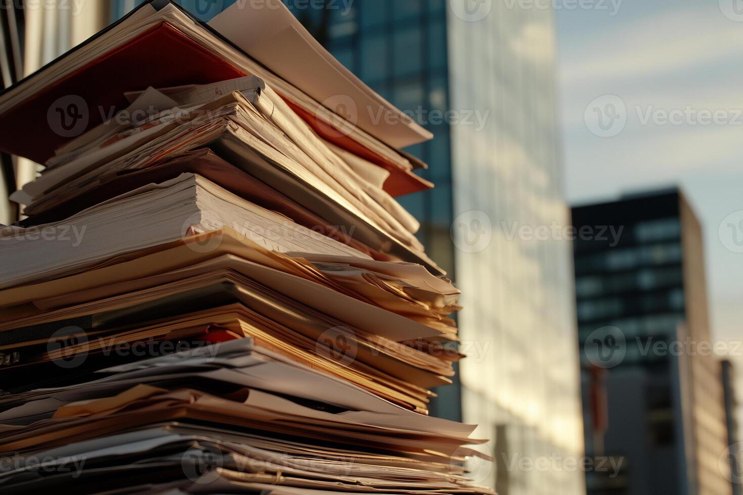 High stack of documents, papers, and books photo