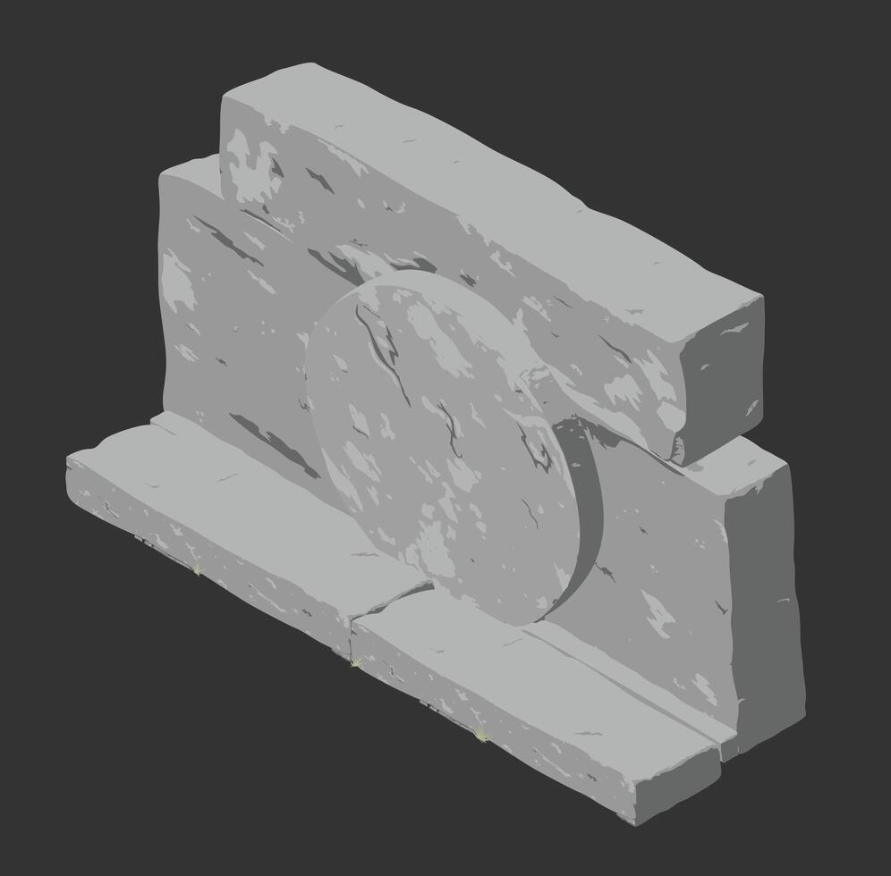 Easter Tomb Cut from Stone in Isometric Perspective vector