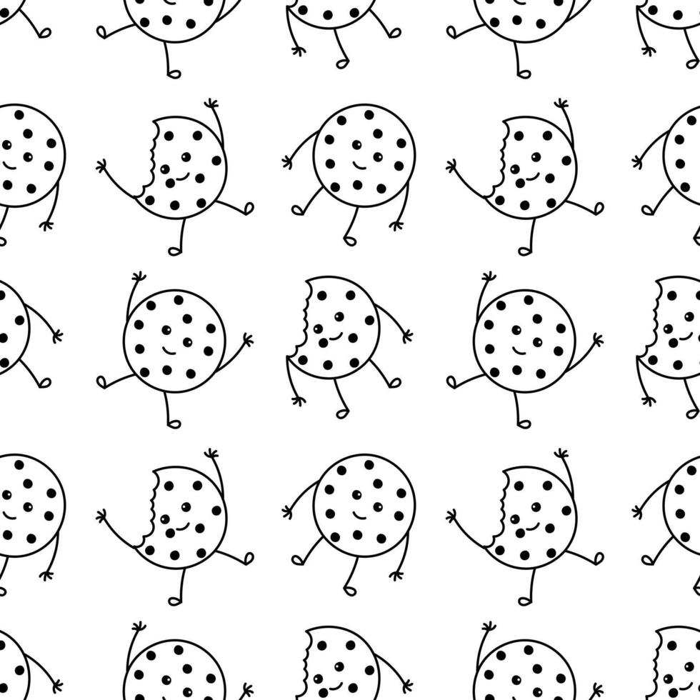 seamless pattern of hand drawn cookies with smiling faces vector