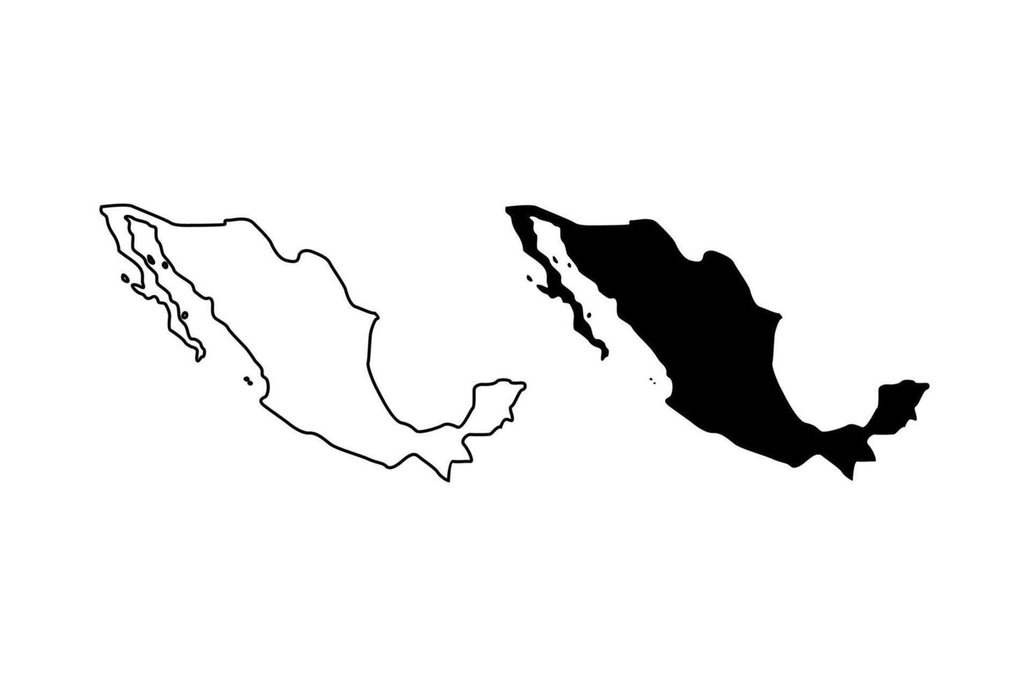 Mexico map line and black silhouette isolated on white. blank country border. desig clipart for geographic, travel or political banner background design, mexican events illustration vector