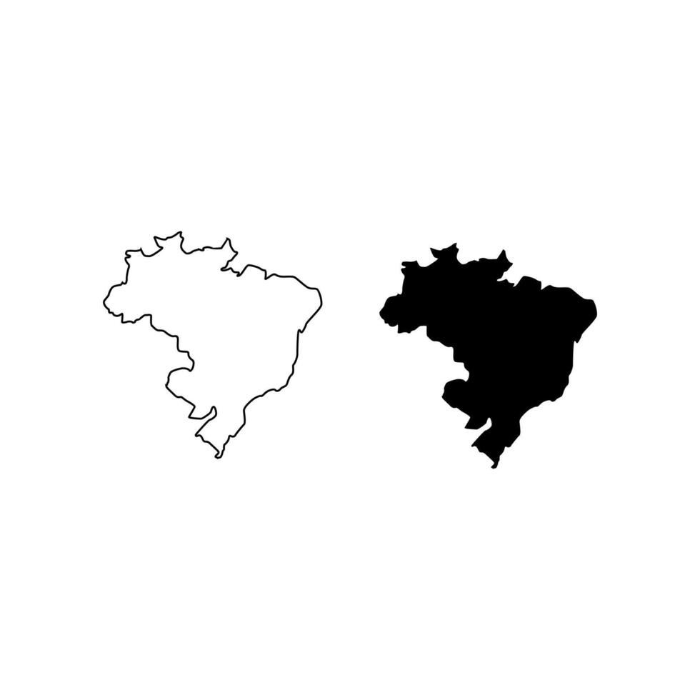 brazil map line and black silhouette isolated on white. blank country border. desig clipart for geographic, travel or political banner background design,events illustration. vector