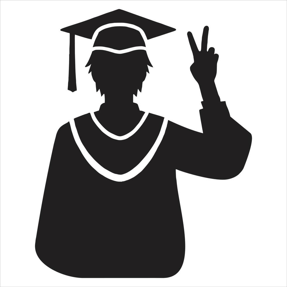 Graduate Celebrating Victory Silhouette of a Student in Cap and Gown vector