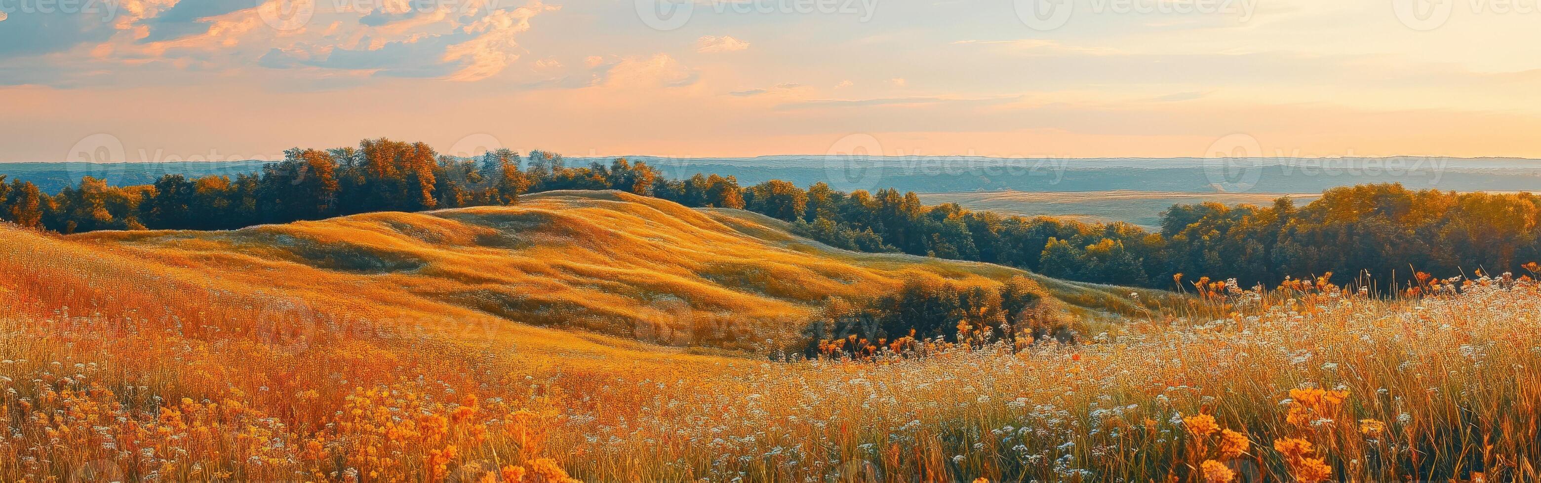 Sunset over a meadow photo