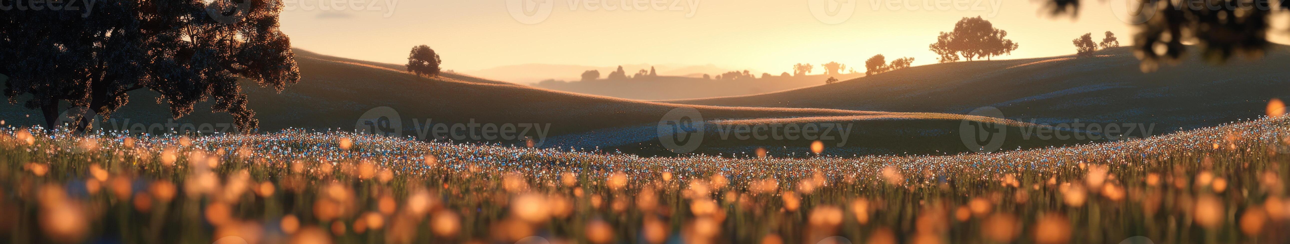 Sunset meadow in spring photo