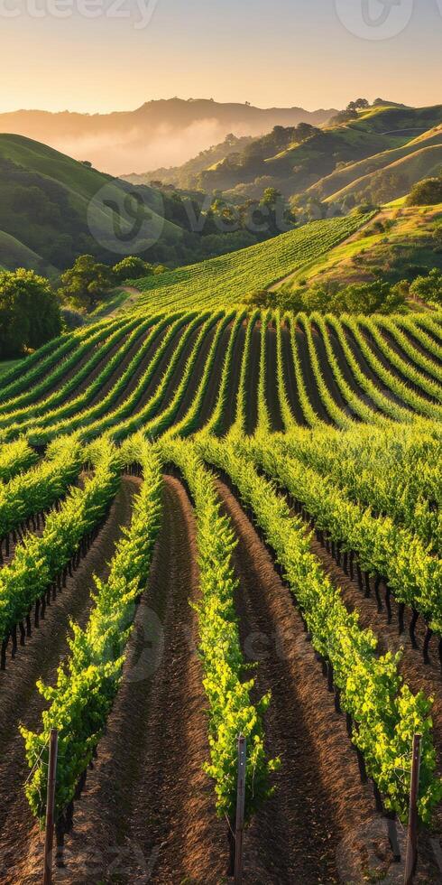 Sunset over green hills photo