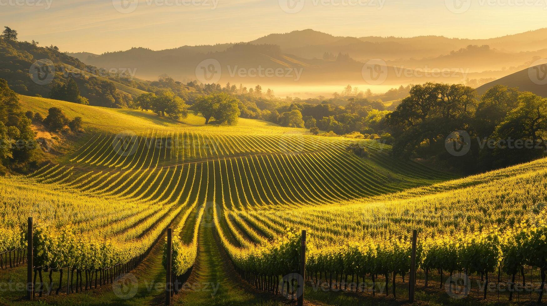 Golden hour vineyard view photo