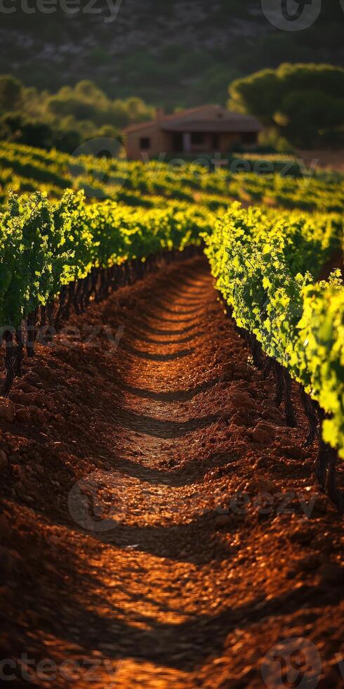 Rows of vines at sunset photo