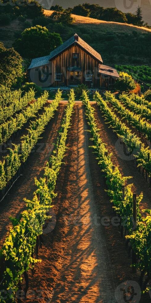 Sunset over vineyard land photo