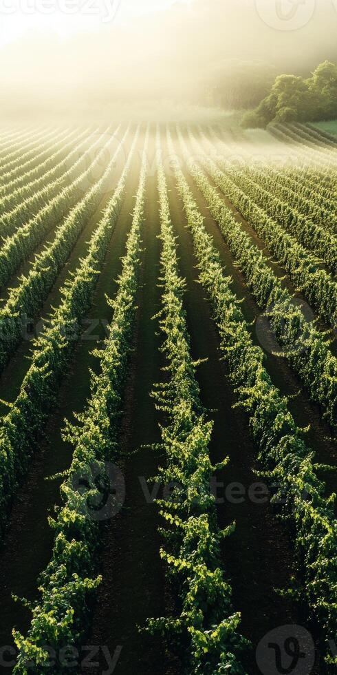 Vines stretch in morning mist photo