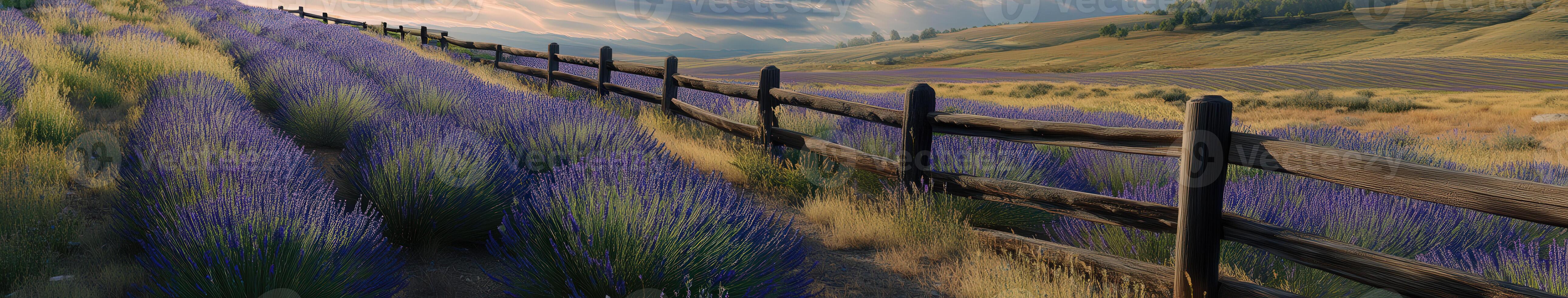 Lavender field under a cloudy sky photo