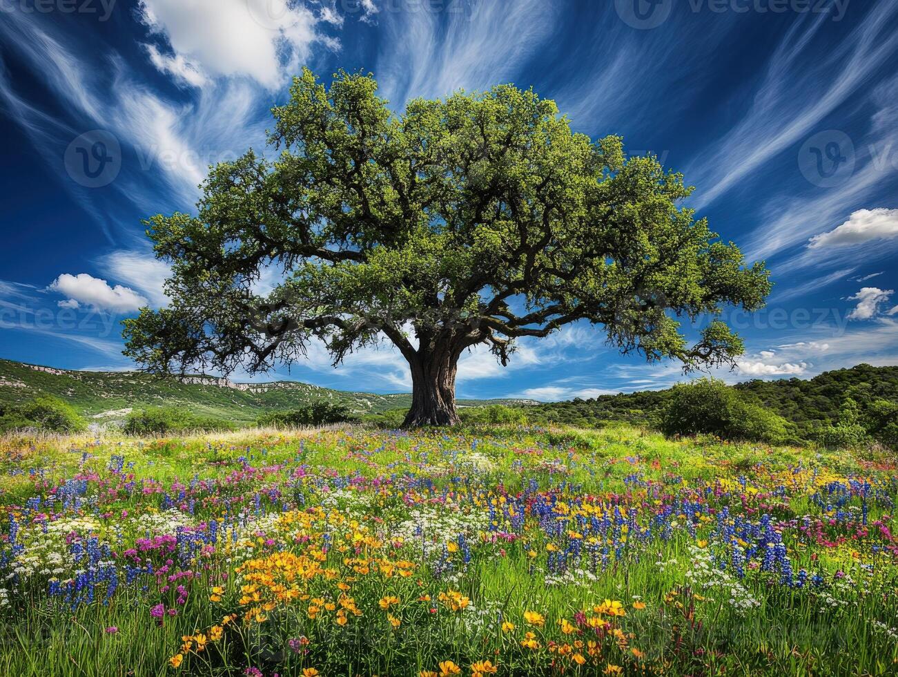 Bright blooms 'neath blue skies photo