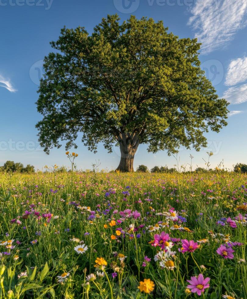 A large tree in a field photo