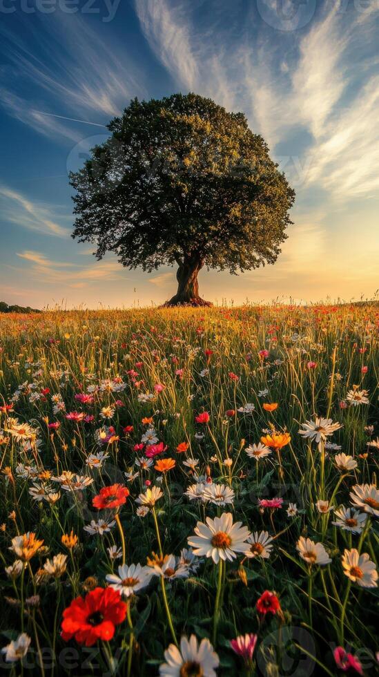 Blossoming meadow under a vast sky photo