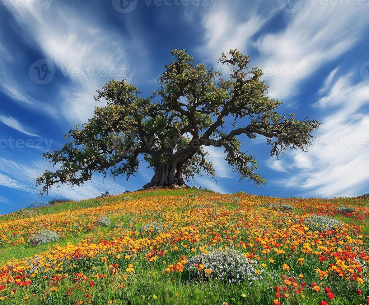 Bright blooms, blue sky photo