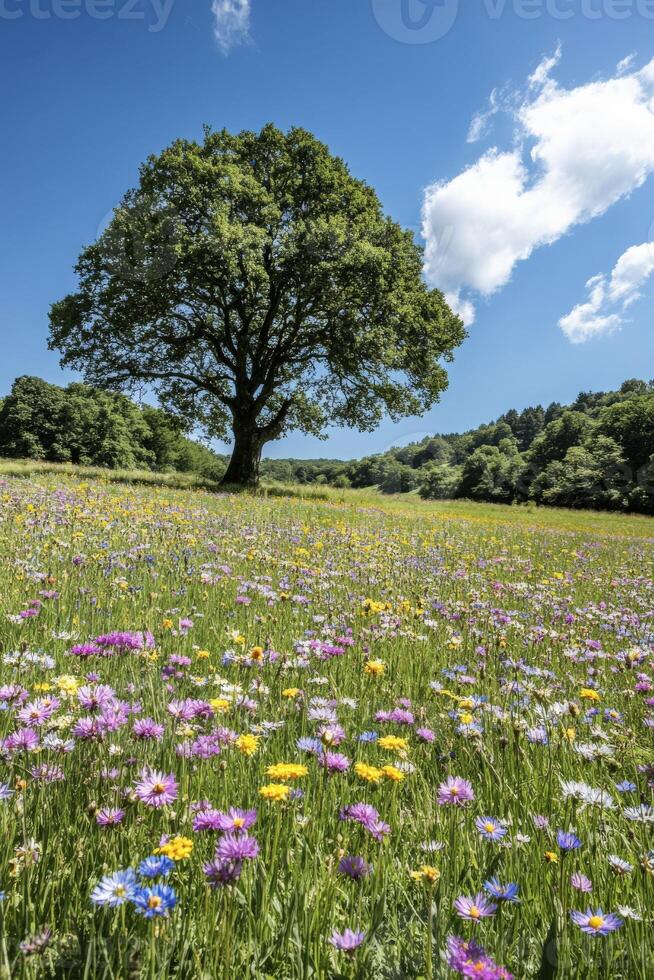 Colorful flowers, blue sky photo