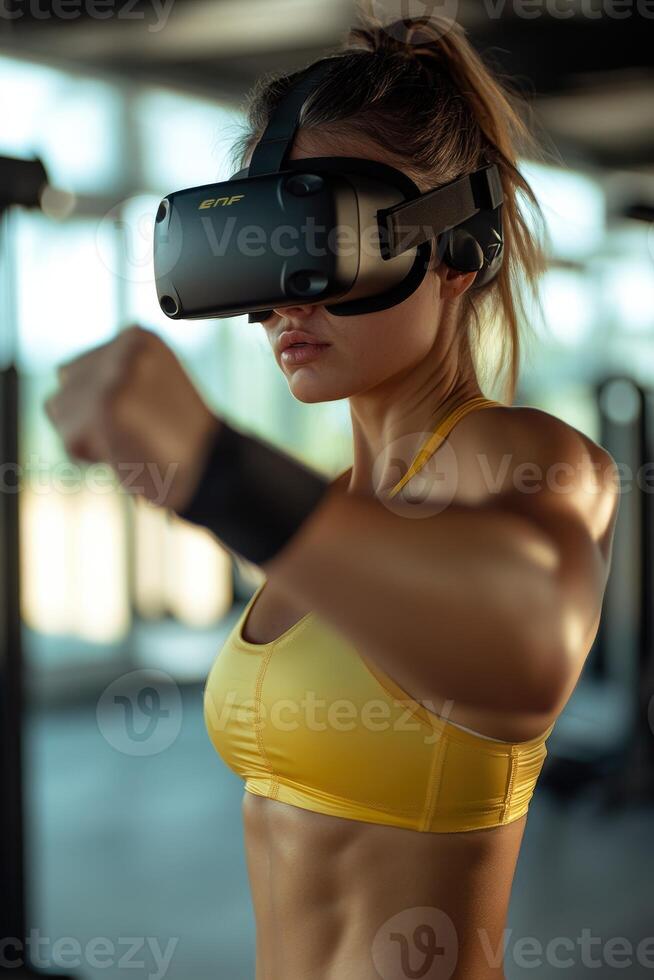 Engaging in virtual reality workout session photo