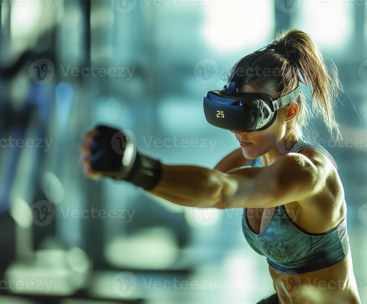 Virtual reality workout session in modern gym photo