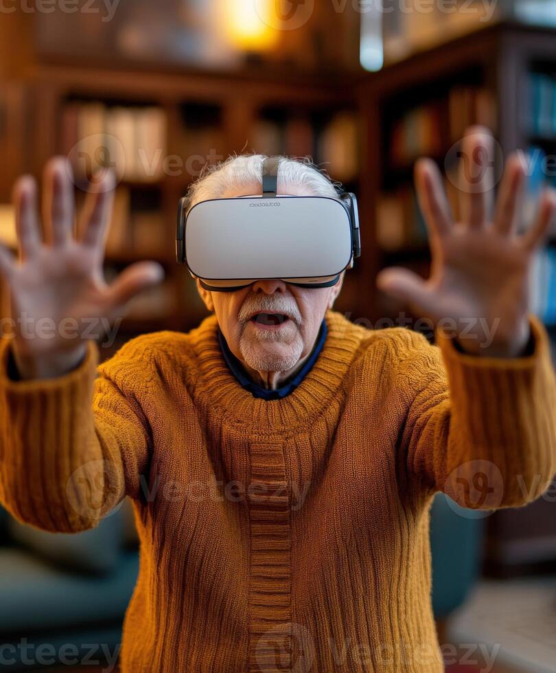 Senior exploring VR technology photo