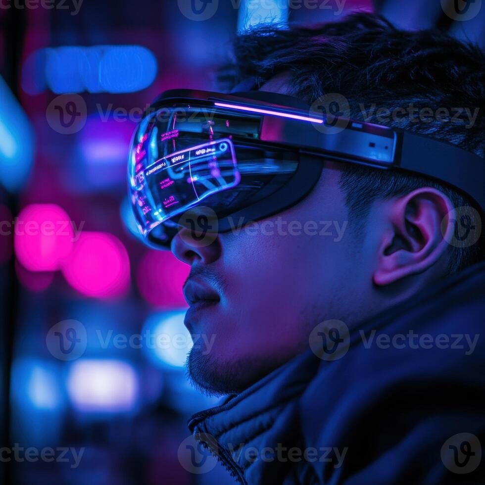 Explore neon-lit virtual reality photo