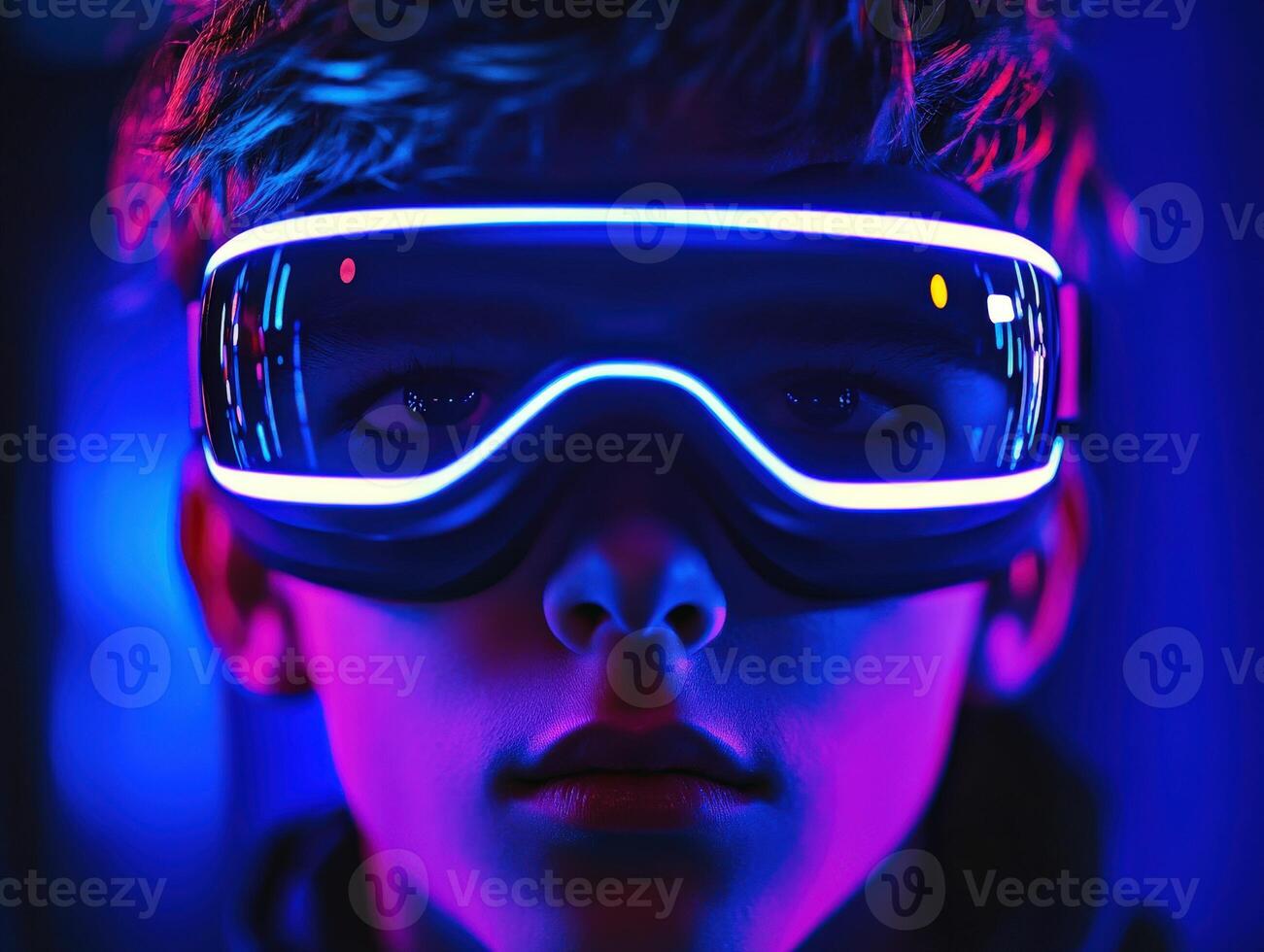 Young gamer in VR experience photo