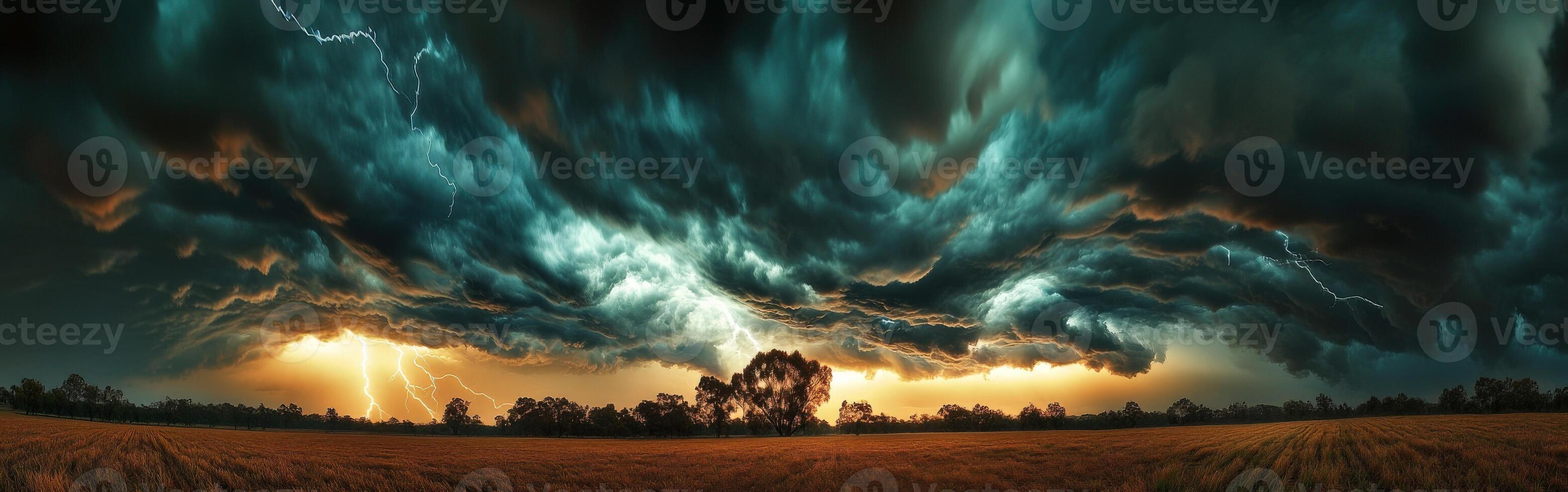 A stormy sky with lightning and clouds photo