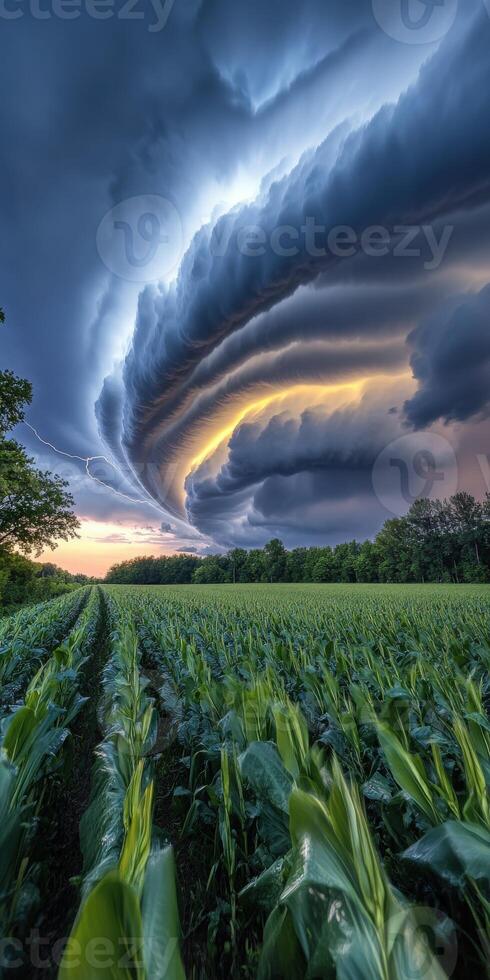 A large storm cloud is seen over a corn field photo