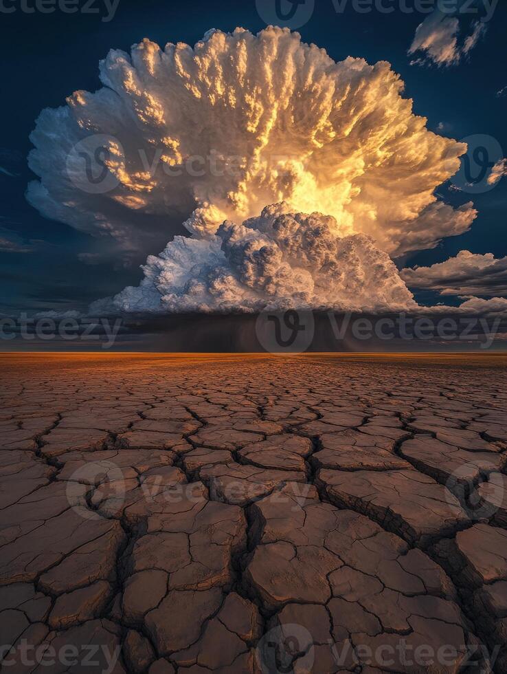 A large cloud is seen over a dry field photo