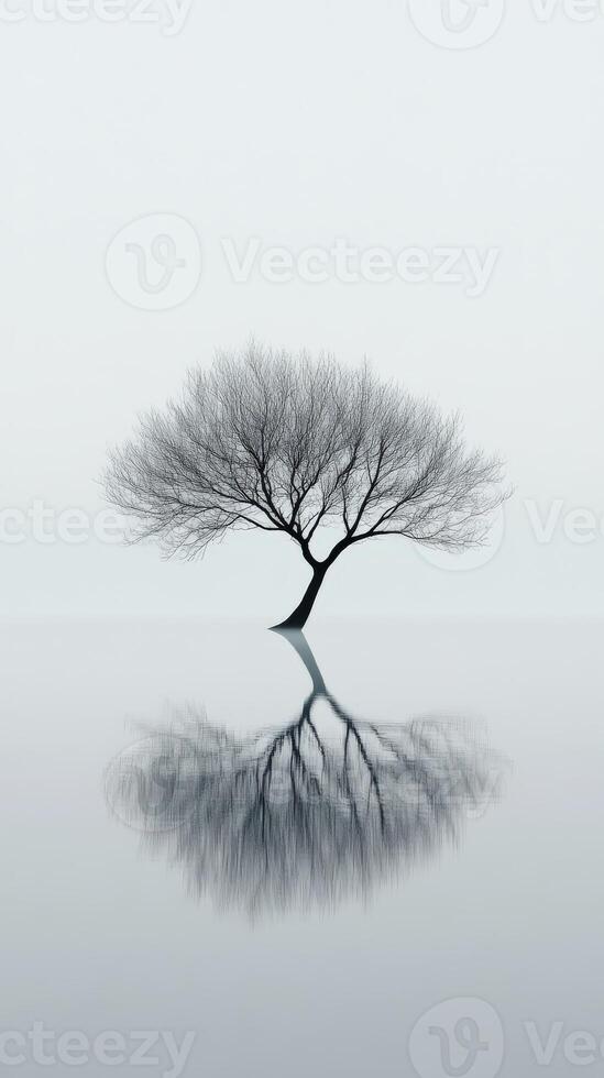 Lonely tree reflecting on calm water surface photo